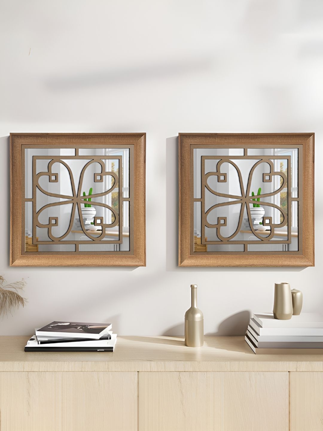 Art Street 2 Pcs Beige Square Shape Decorative Wall Mirror-image-41