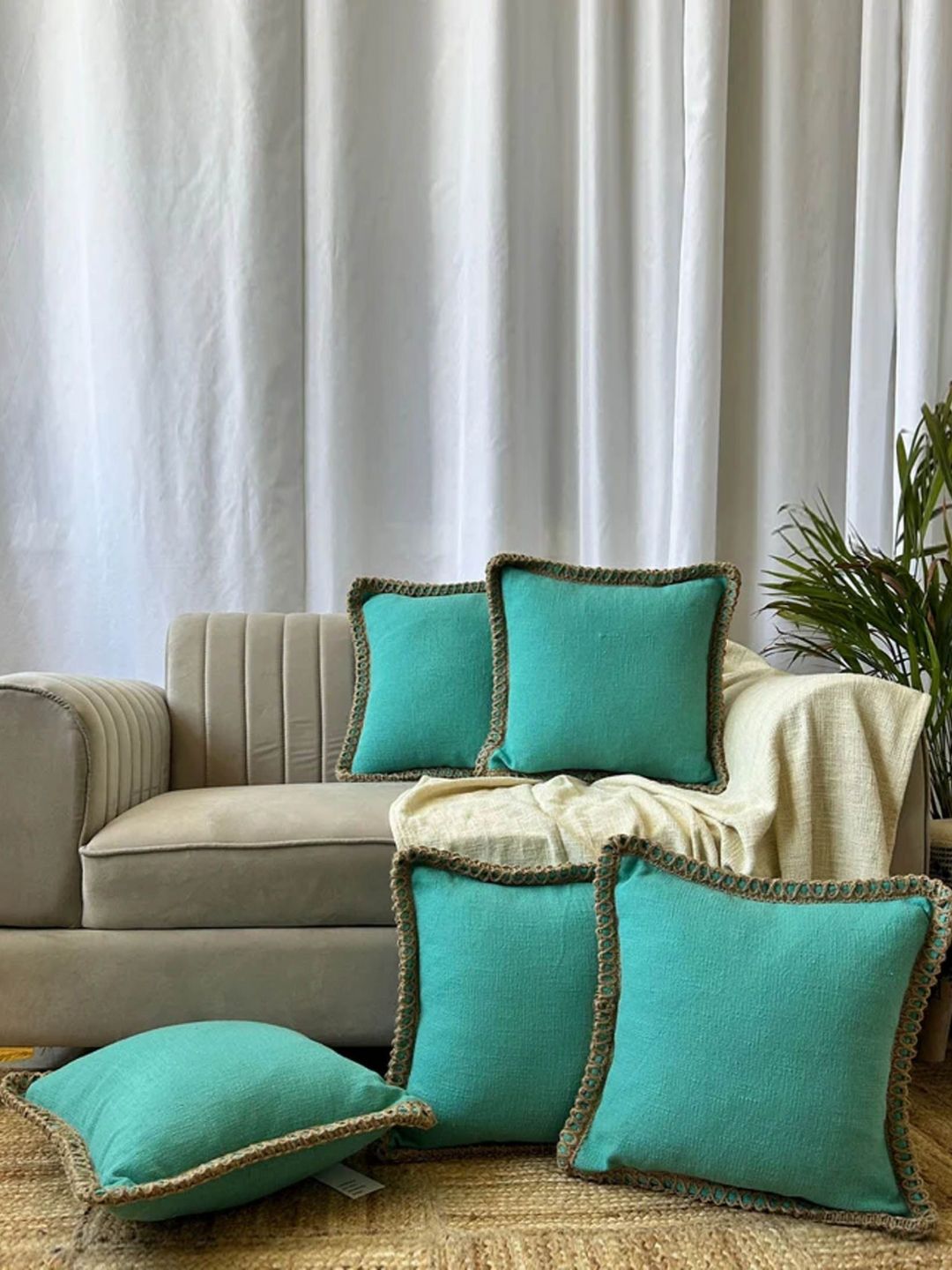 EXPORT HOUSE Green 5 Pieces Square Cushion Covers-picture-20