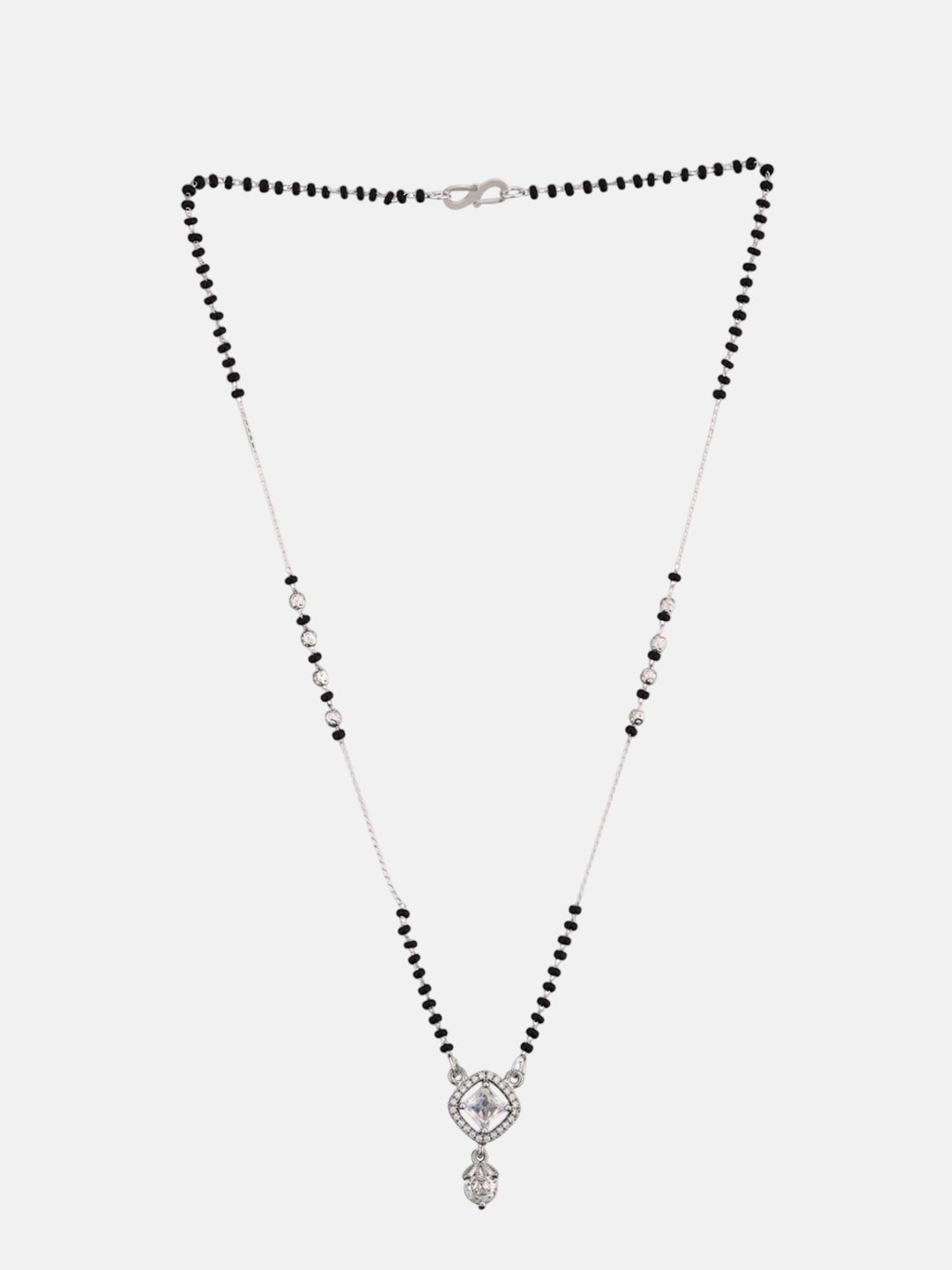 ATIBELLE Set Of 2 Silver-Plated Cubic Zirconia Studded & Beaded Mangalsutras