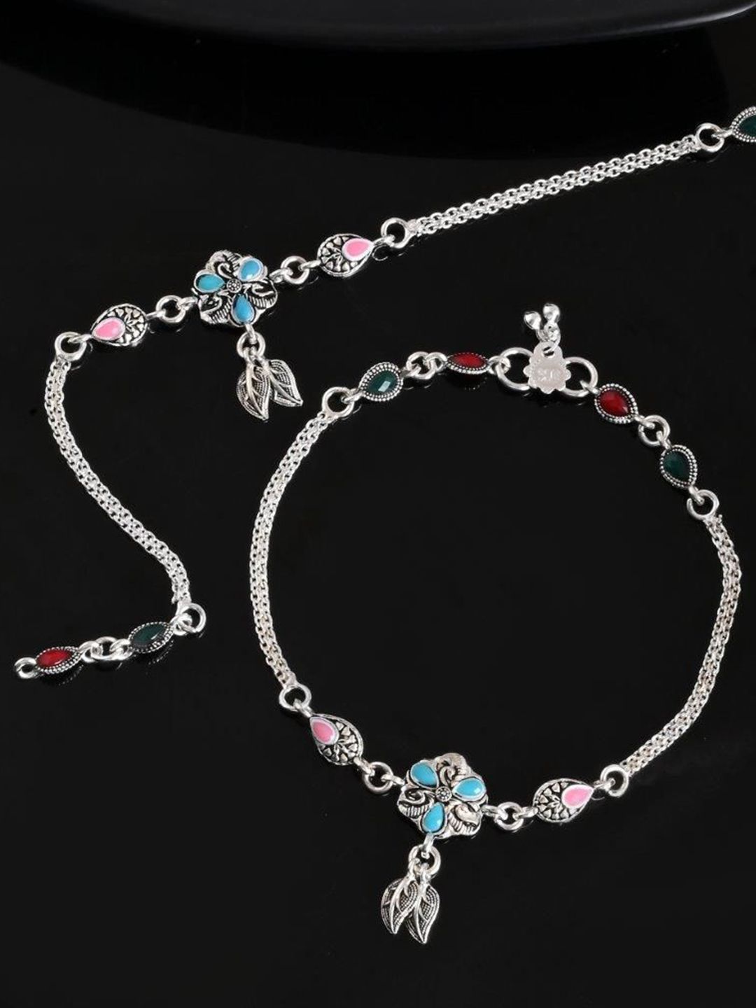 Sangria Silver-Plated Artificial Stones Anklet-image-33