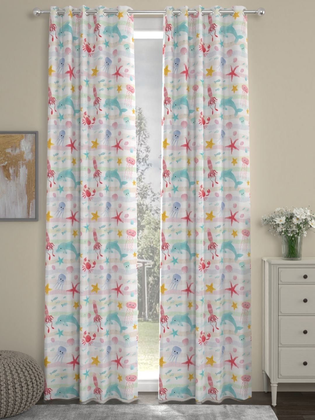 Myntra Elegant Homes White & Red Set of 2 Quirky Long Door Curtain-picture-29