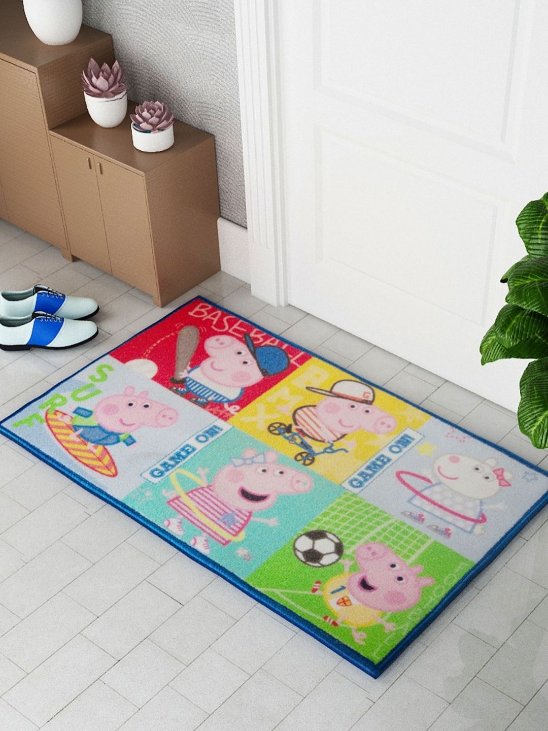 Athom Living Blue & Red Peppa Pig Character Printed Anti-Skid Doormats-image-28