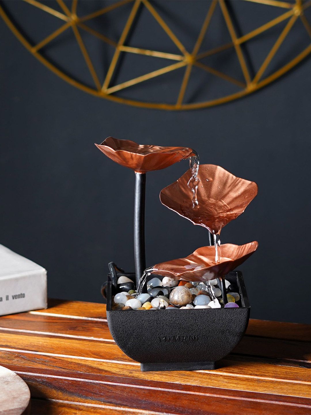 THE ARTMENT Petal-Cascade Black Indoor Fountain With Adjustable Water Flow