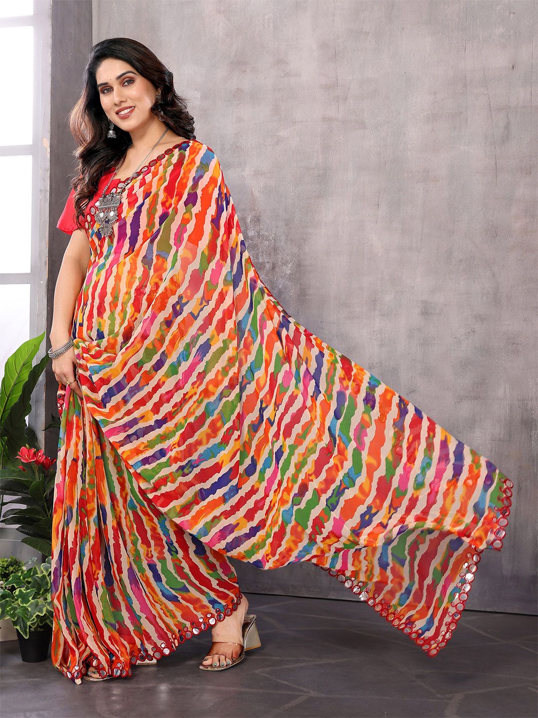 Anouk Leheriya Print Mirror Work Saree-picture-19