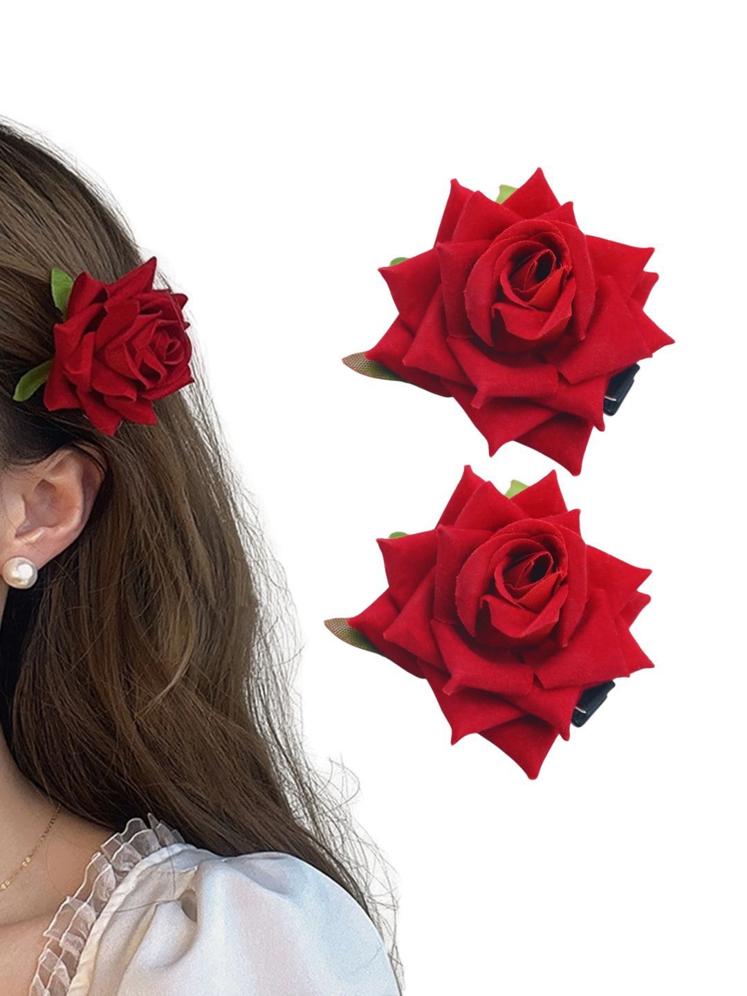 MATRA Unisex Set of 2 Red Rose Hair Claw Clip-picture-18
