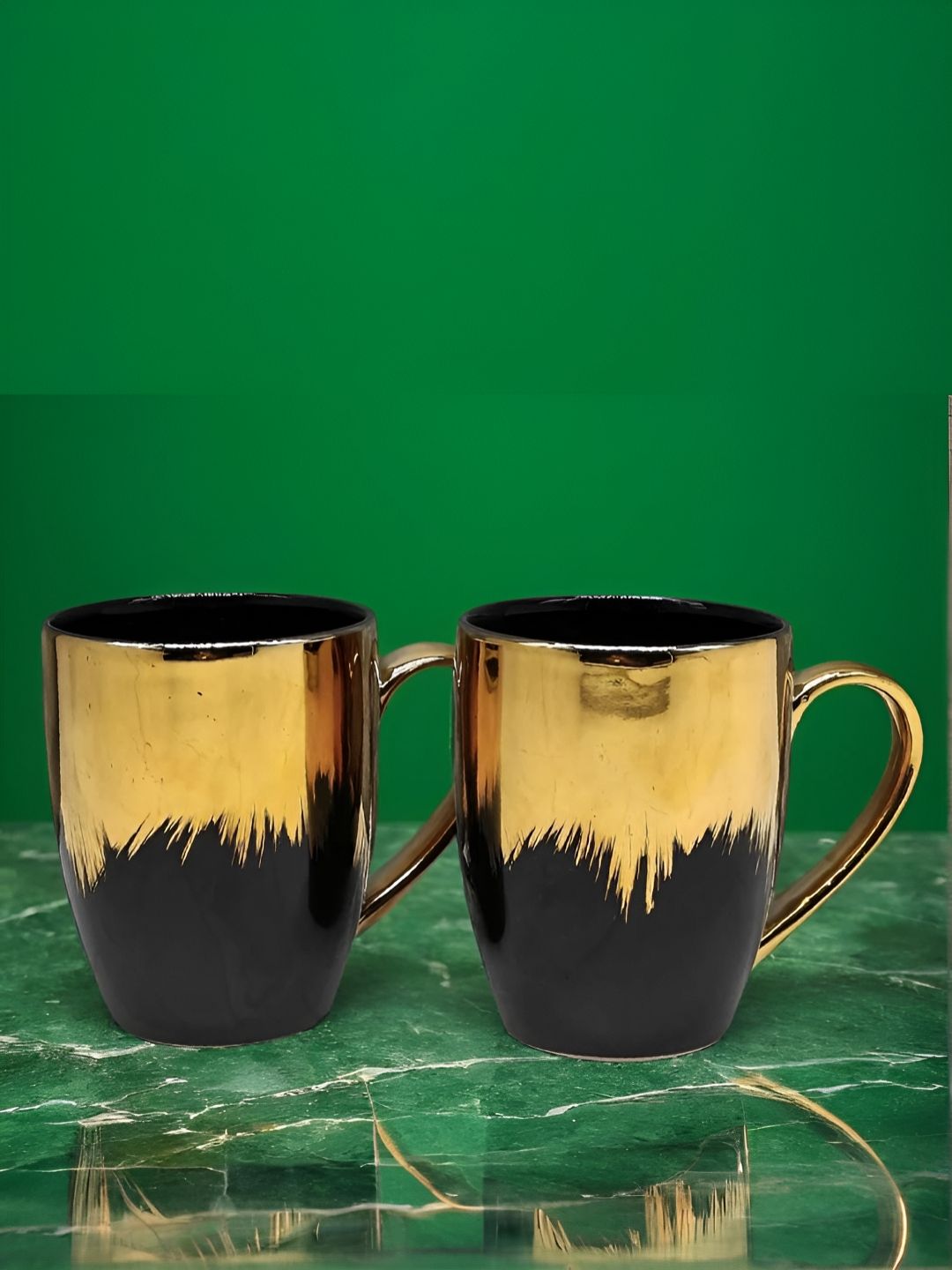 Kraftlik Handicraft Gold-Toned & Black Handcrafted and Hand Painted Printed Ceramic Glossy Mugs Set of Cups and Mugs-image-26