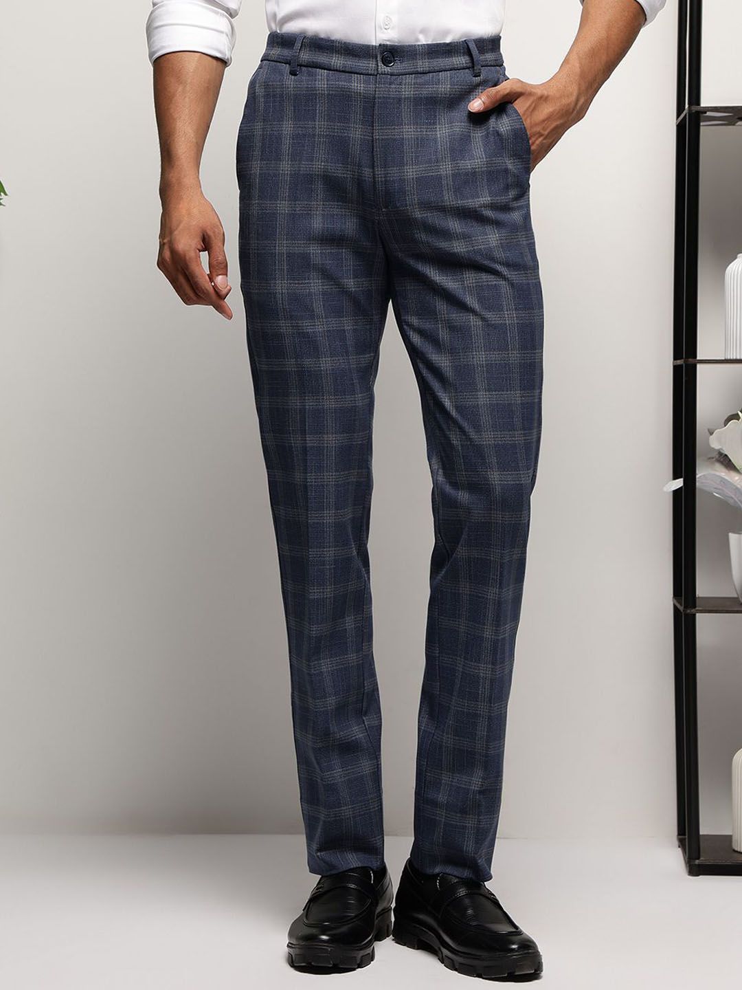 SUBTRACT Men Checked Slim Fit Trousers