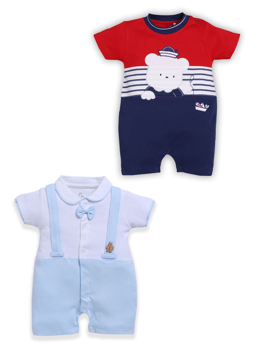 BABY GO Infant Boys Pack Of 2 Printed Pure Cotton Rompers-picture-39