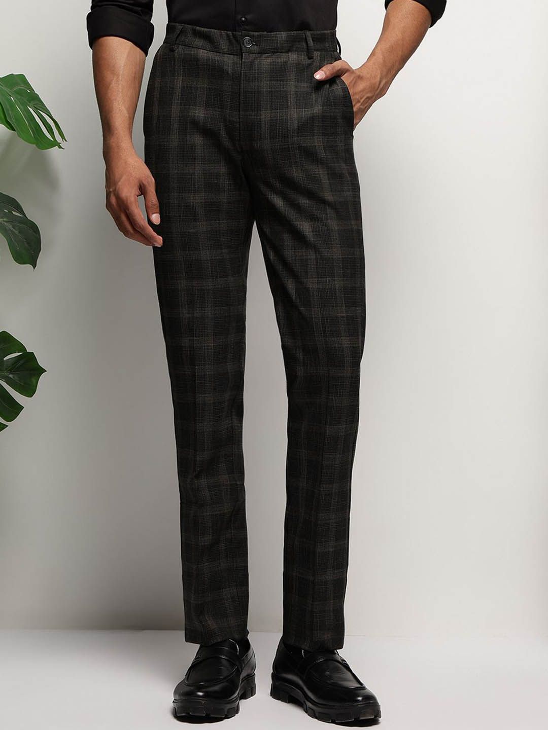 SUBTRACT Men Checked Slim Fit Wrinkle Free Formal Trousers-picture-20