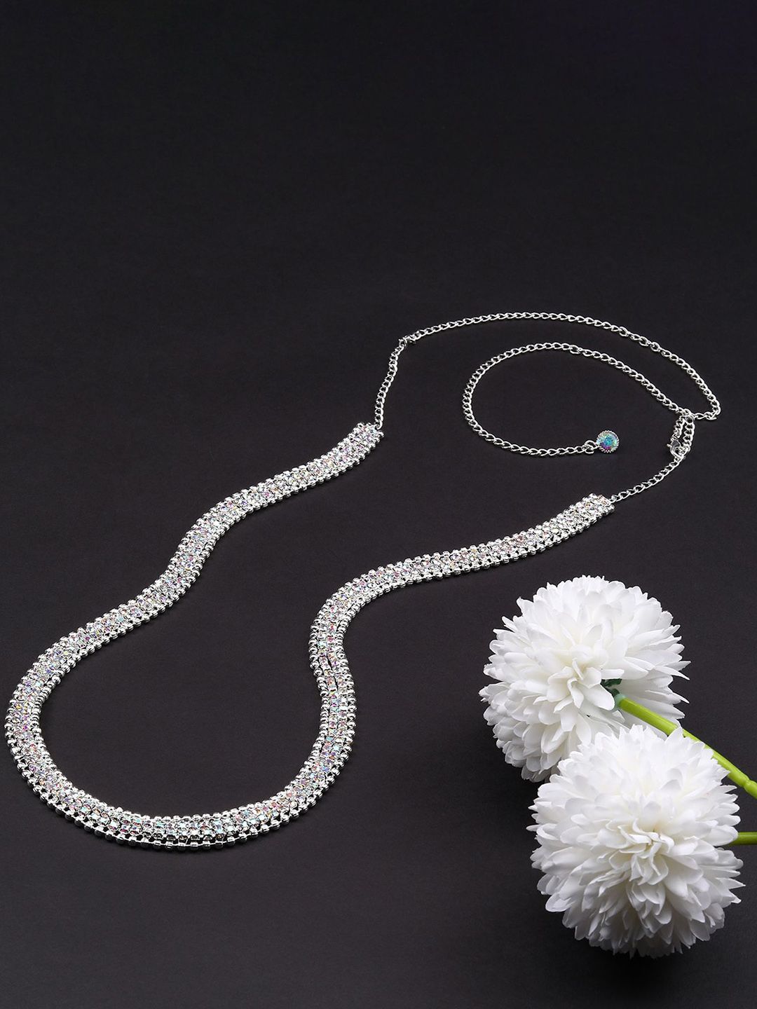 VAMA Silver-Plated Artificial Stones Studded Waist Chain Saree Accessories-picture-24