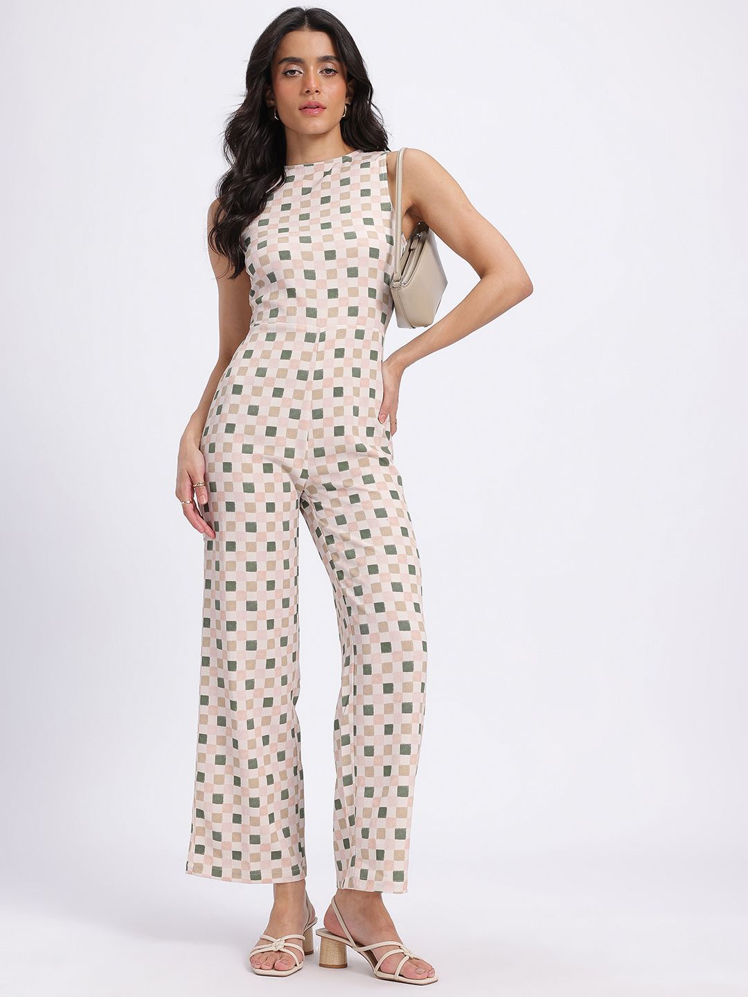 glitchez Checked Backless Tie-Up Jumpsuit