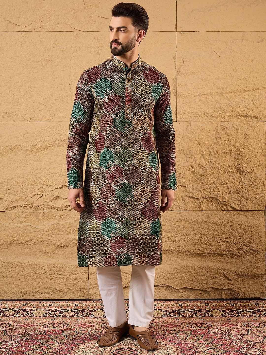 House of Pataudi Men Chikankari Embroidered Straight Kurta-picture-13