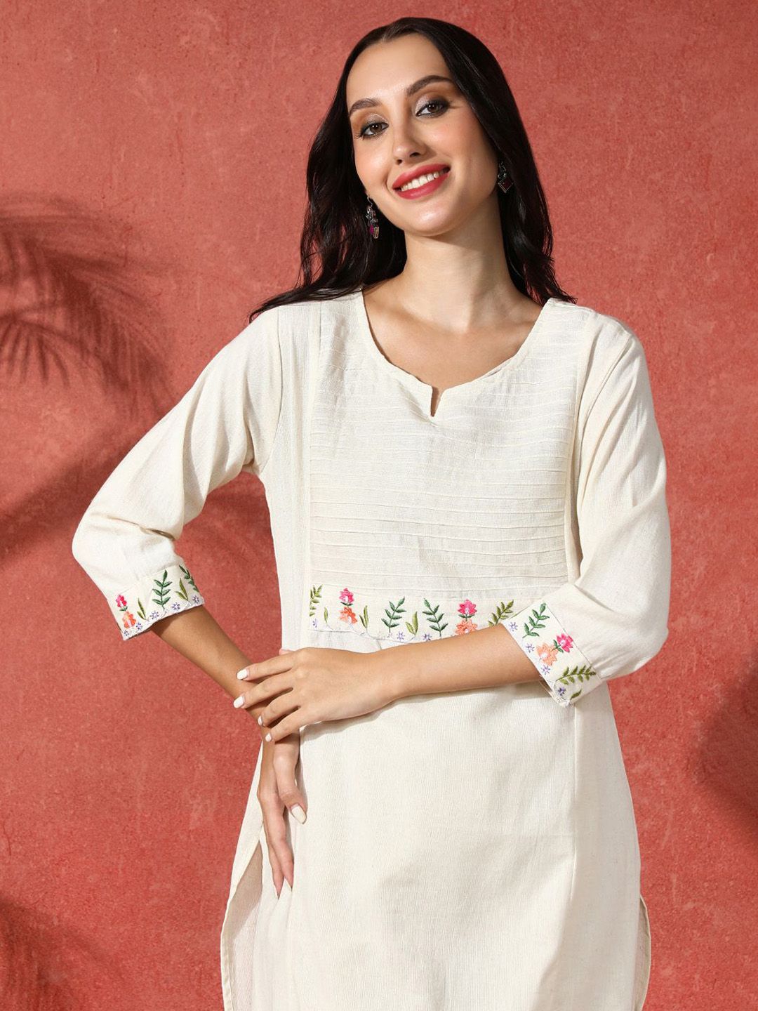 Sangria Floral Embroidered A-Line Pure Cotton Kurta & Trouser