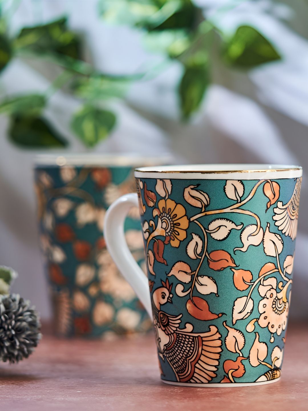 GOLDEN QUEEN'S Green & Rust Handcrafted Printed Ceramic Matte Mugs Set of Cups and Mugs-image-26