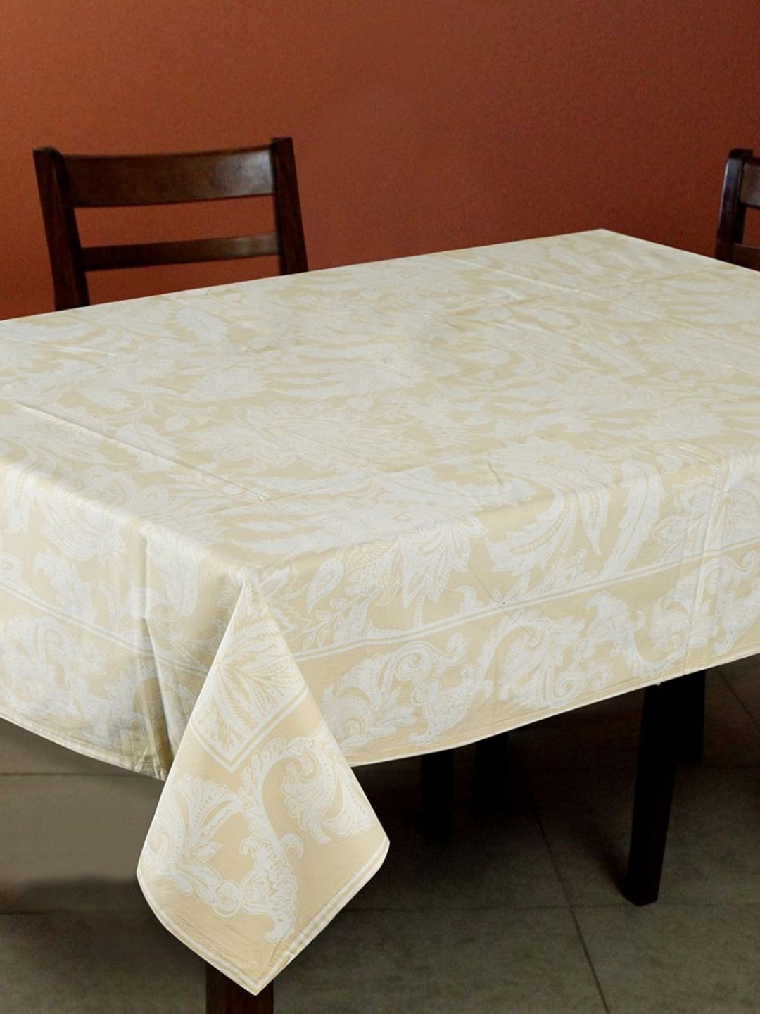 Myntra Elegant Homes Beige Floral Cotton 4-Seater Table Cover-picture-19