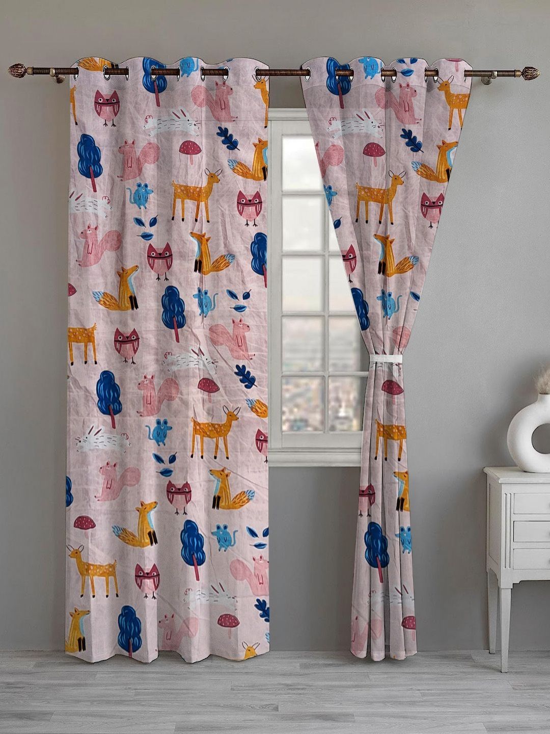 ANA Pink & Yellow Set of 2 Floral Room Darkening Door Curtain-image-37
