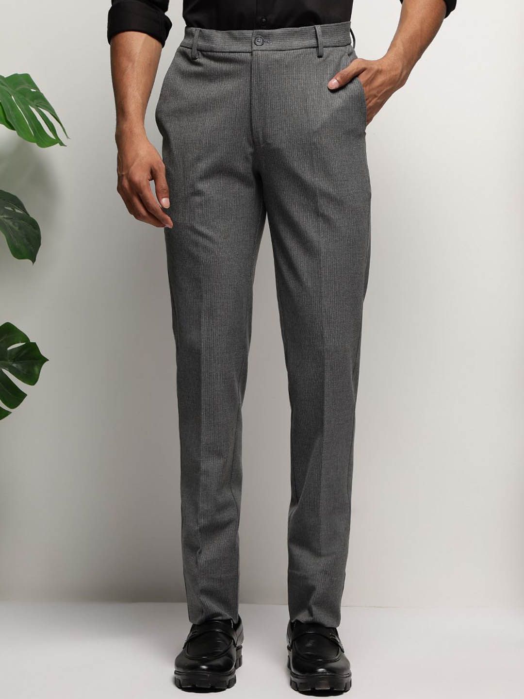SUBTRACT Men Striped Slim Fit Wrinkle Free Formal Trousers with Four Way Stretch-picture-16