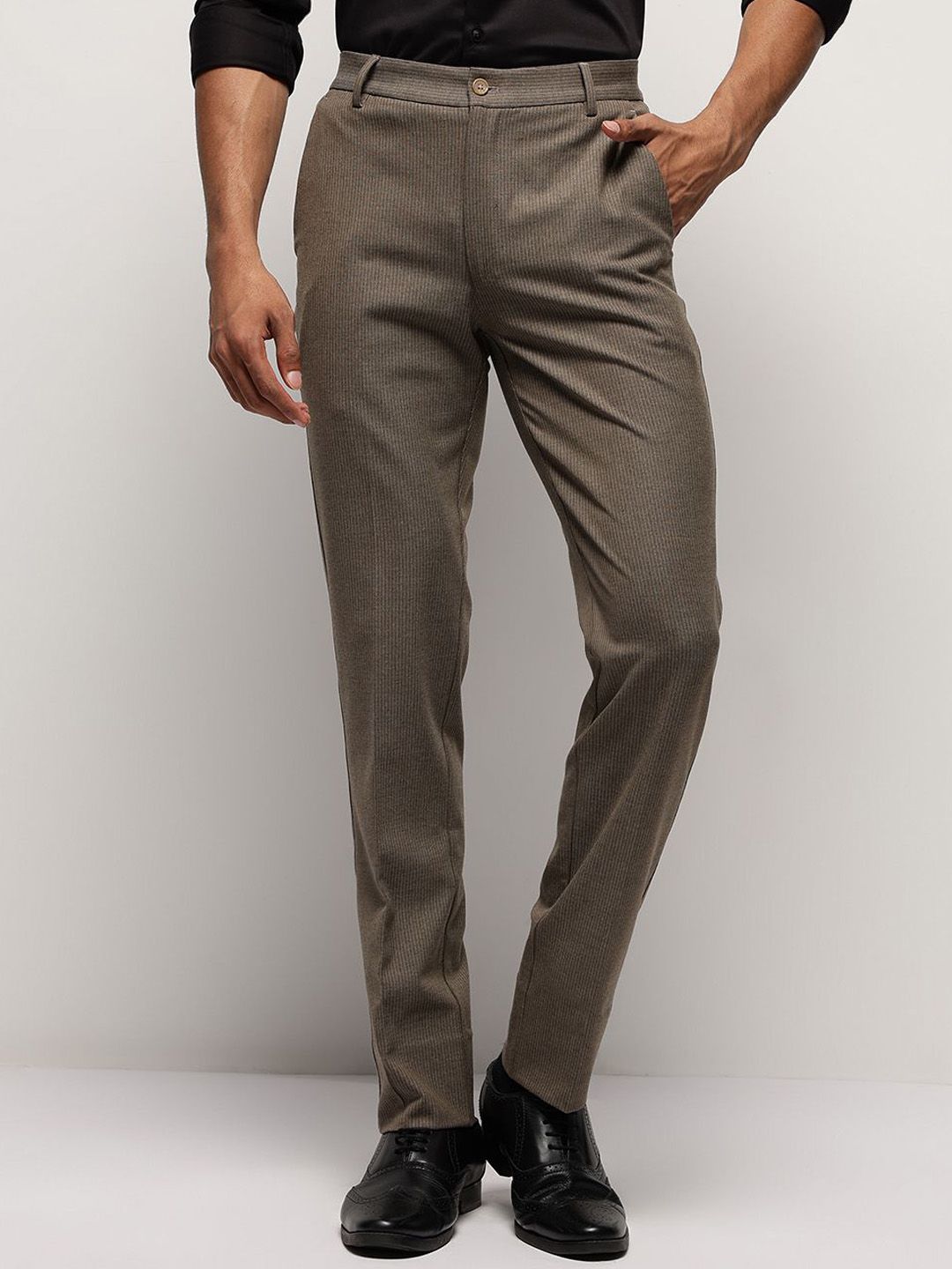 SUBTRACT Men Striped Slim Fit Wrinkle Free Formal Trousers-picture-15