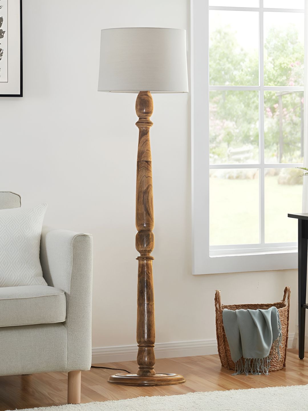 Decorcity Off-White & Brown Wooden CylindricalFloorLamps-picture-36