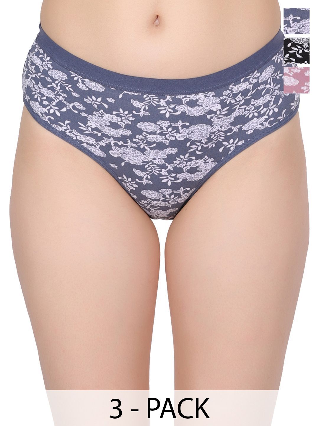 Amour Secret Pack Of 3 Floral Printed Mid Rise Hipster BriefsP2012A_Blk_Gry_Rbn_S-picture-13