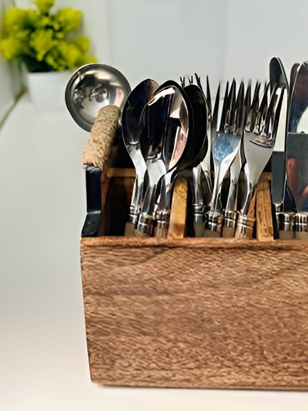 KESHA WOODKRAFT Brown Wood Cutlery Holder-image-7