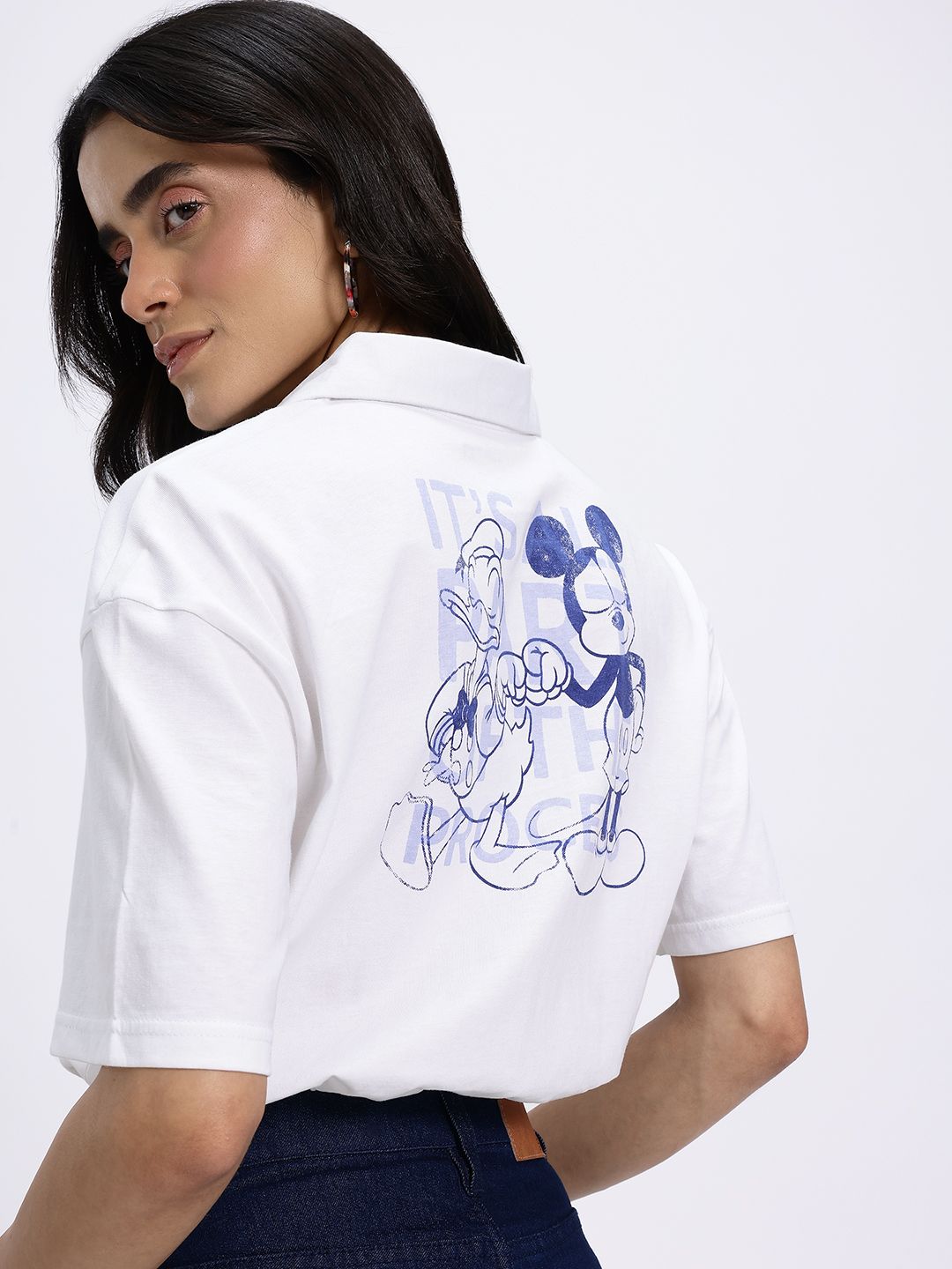 Disney by Glitchez Iconic Pair Disney Boxy Polo Collar Crop T-shirt-picture-18