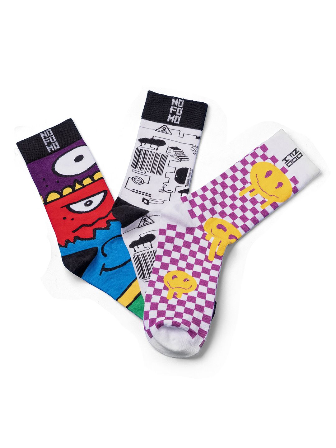 NoFoMo Unisex Pack Of 3 Printed Calf-Length Odour-Free Socks-picture-31