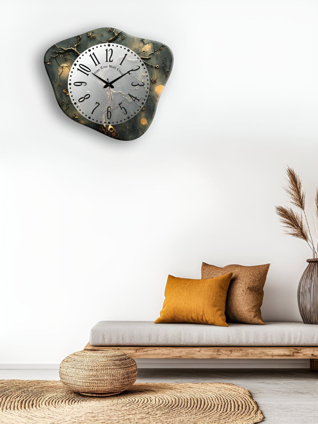 OLIVE TREE Grey & Green Printed Wooden Contemporary Wall Clock-picture-32