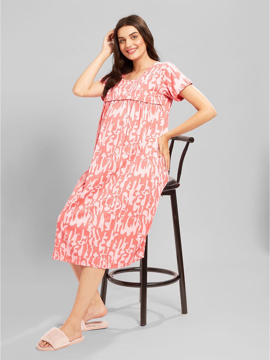 AV2 Women Printed Pure Cotton Maternity Nightdress-image-31