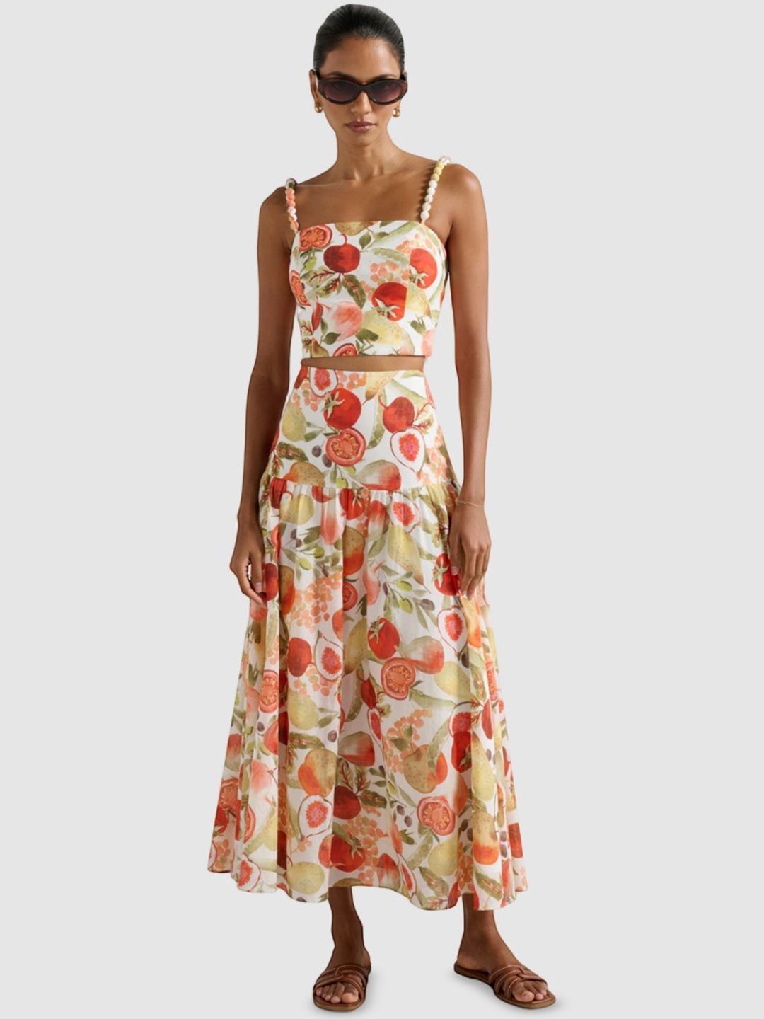 Forever New Printed Pure Cotton A-Line Midi Skirt