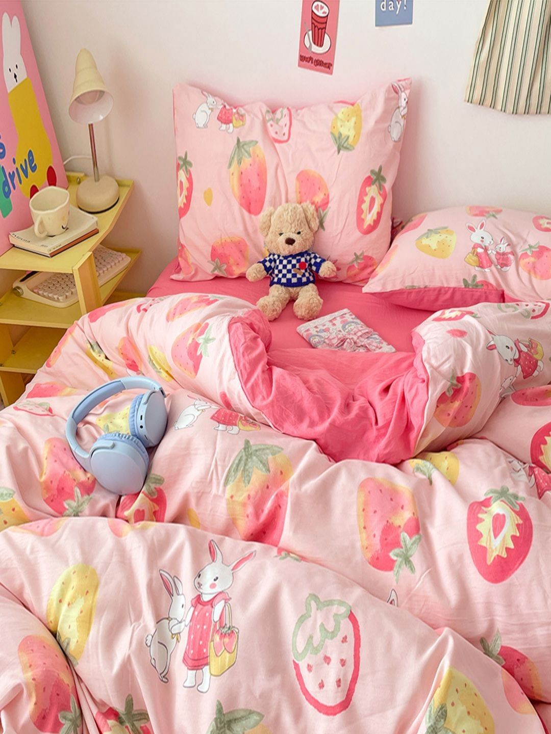 JC HOME Pink 4 Pieces Printed Double Extra Large Bedding Set-picture-17