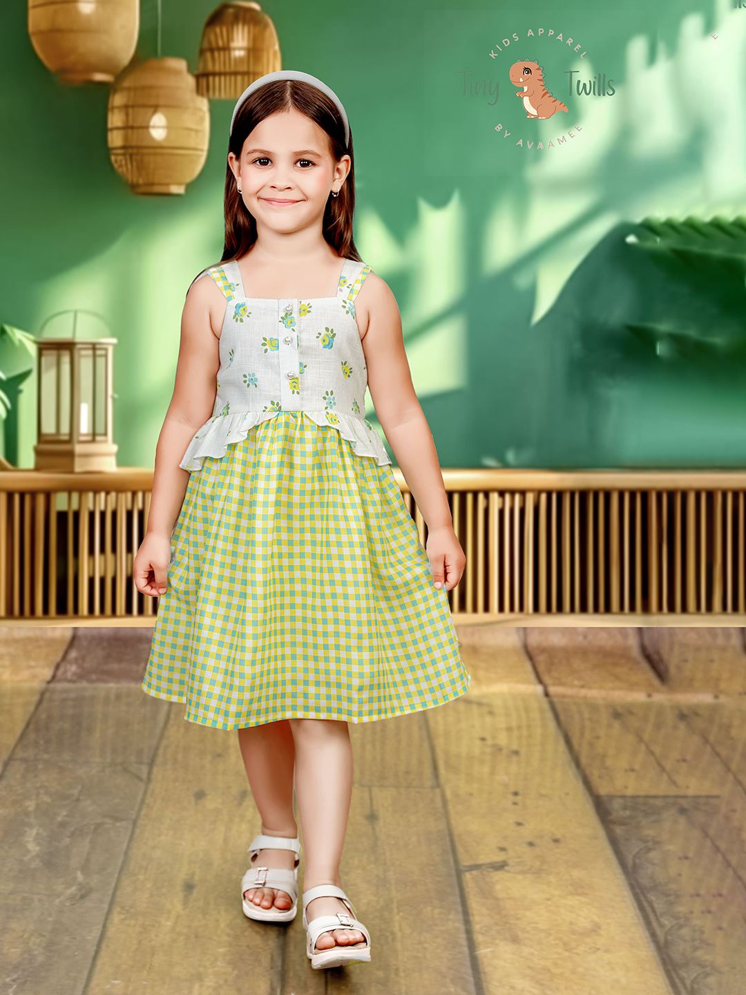 TINY TWILLS Girls Checked Linen Fit & Flare Knee Length Dress-picture-20