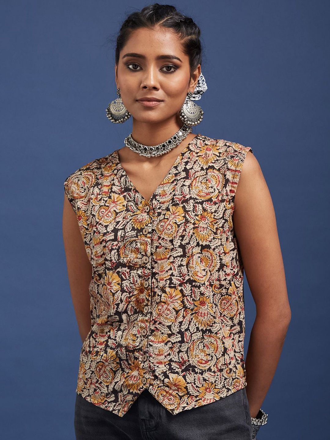 Taavi Floral Printed Pure Cotton V-Neck Top-picture-33