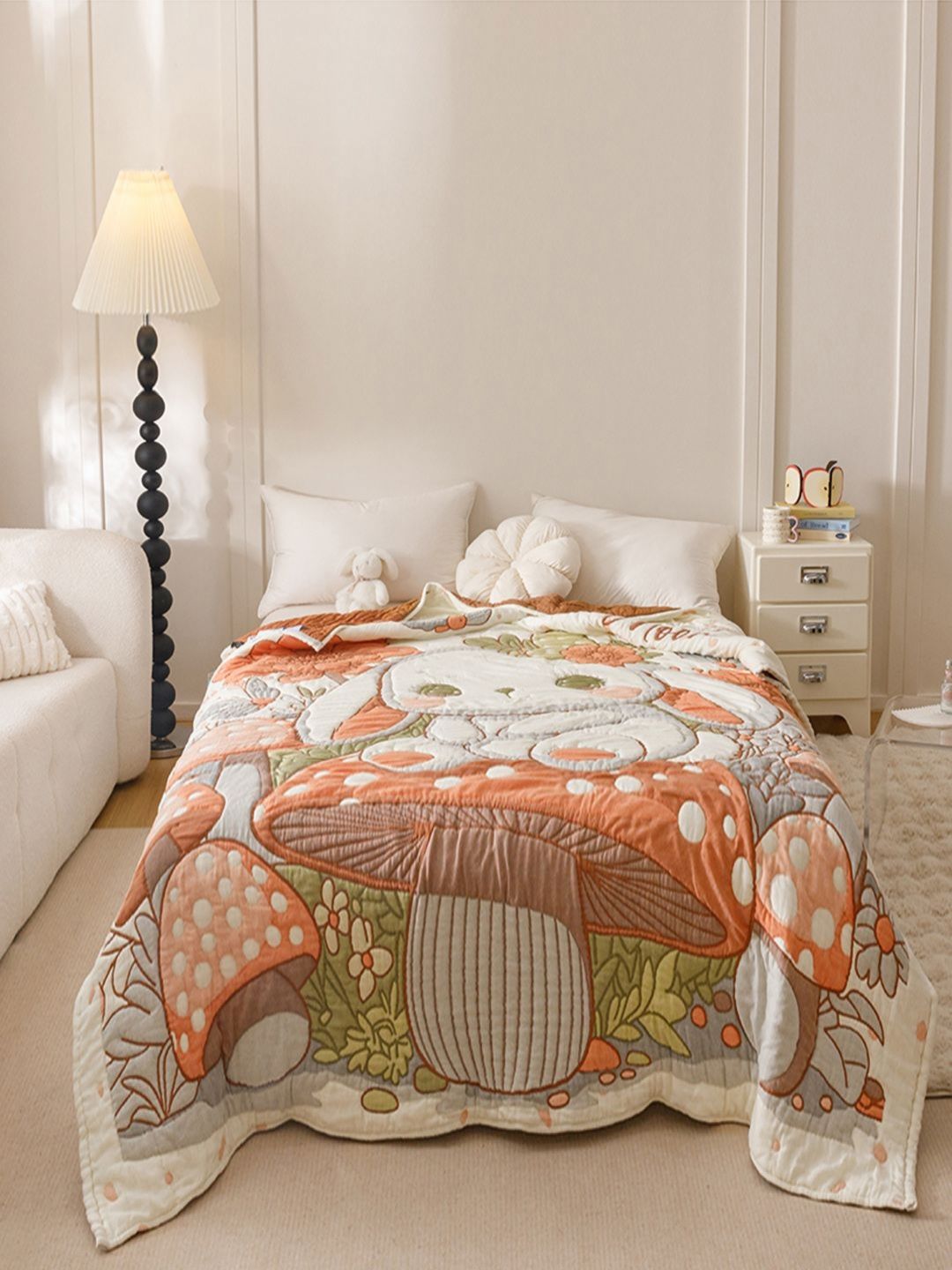 JC HOME Orange & Green Cartoon Characters AC Room 500 GSM Single Bed Quilt