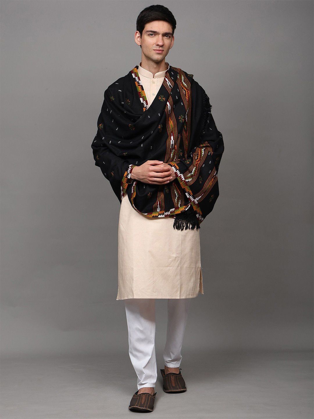 Exotic India Unisex Ethnic Motifs Woven Design Shawl-picture-19