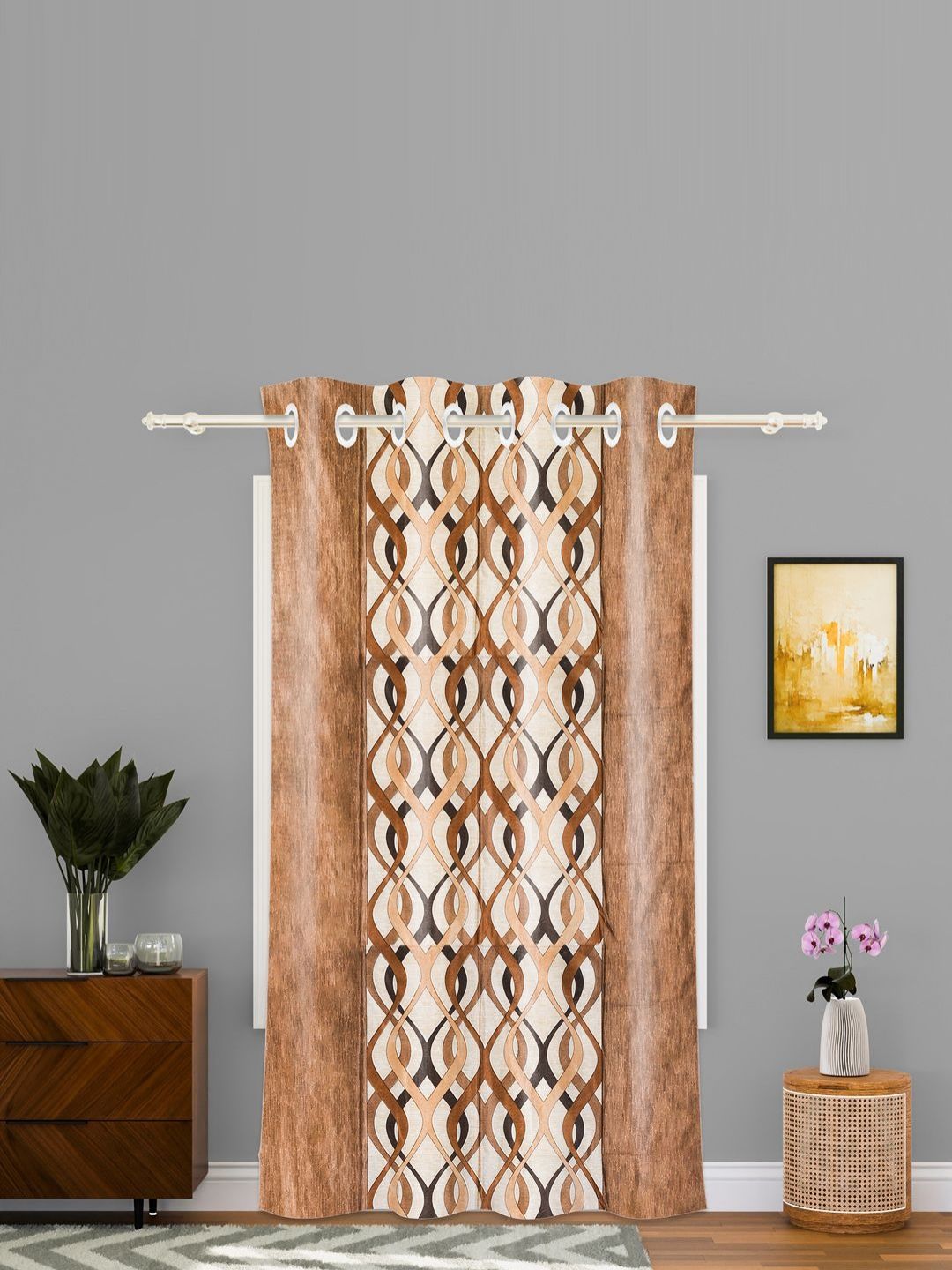 Aura Brown & Beige Geometric Long Door Curtain