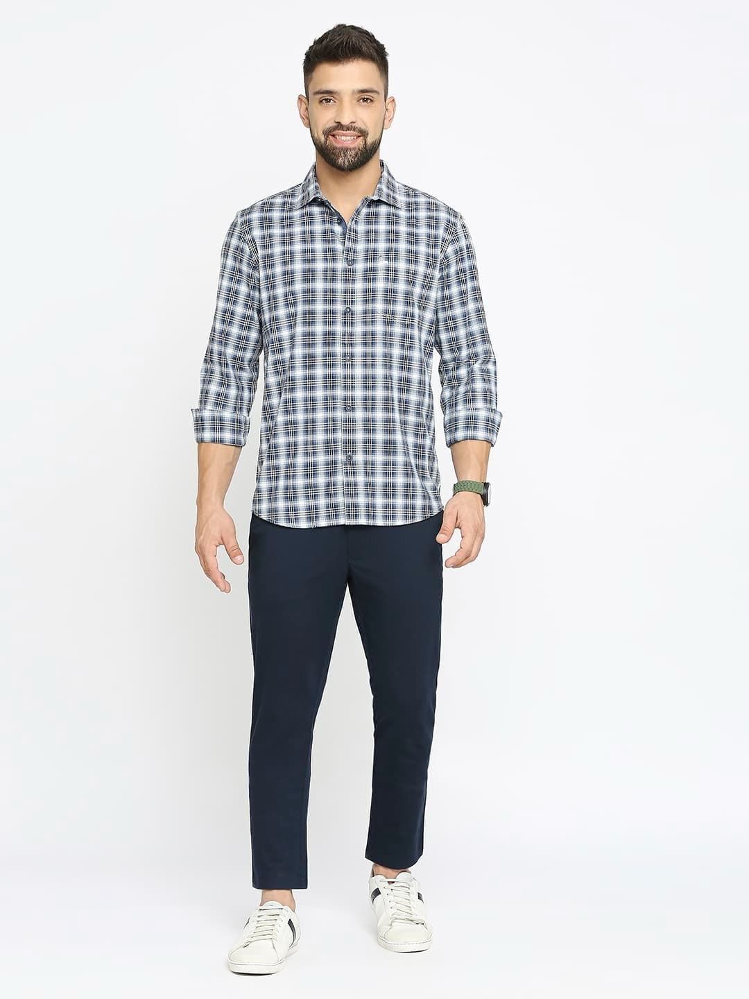 Men's Peach Slim Fit Tartan Checked Long Sleeves Cotton Casual Shirt