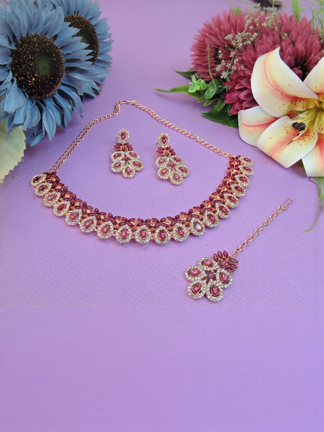 VATSALYA creation Alloy Gold- plated Purple Jewellery Set-picture-27