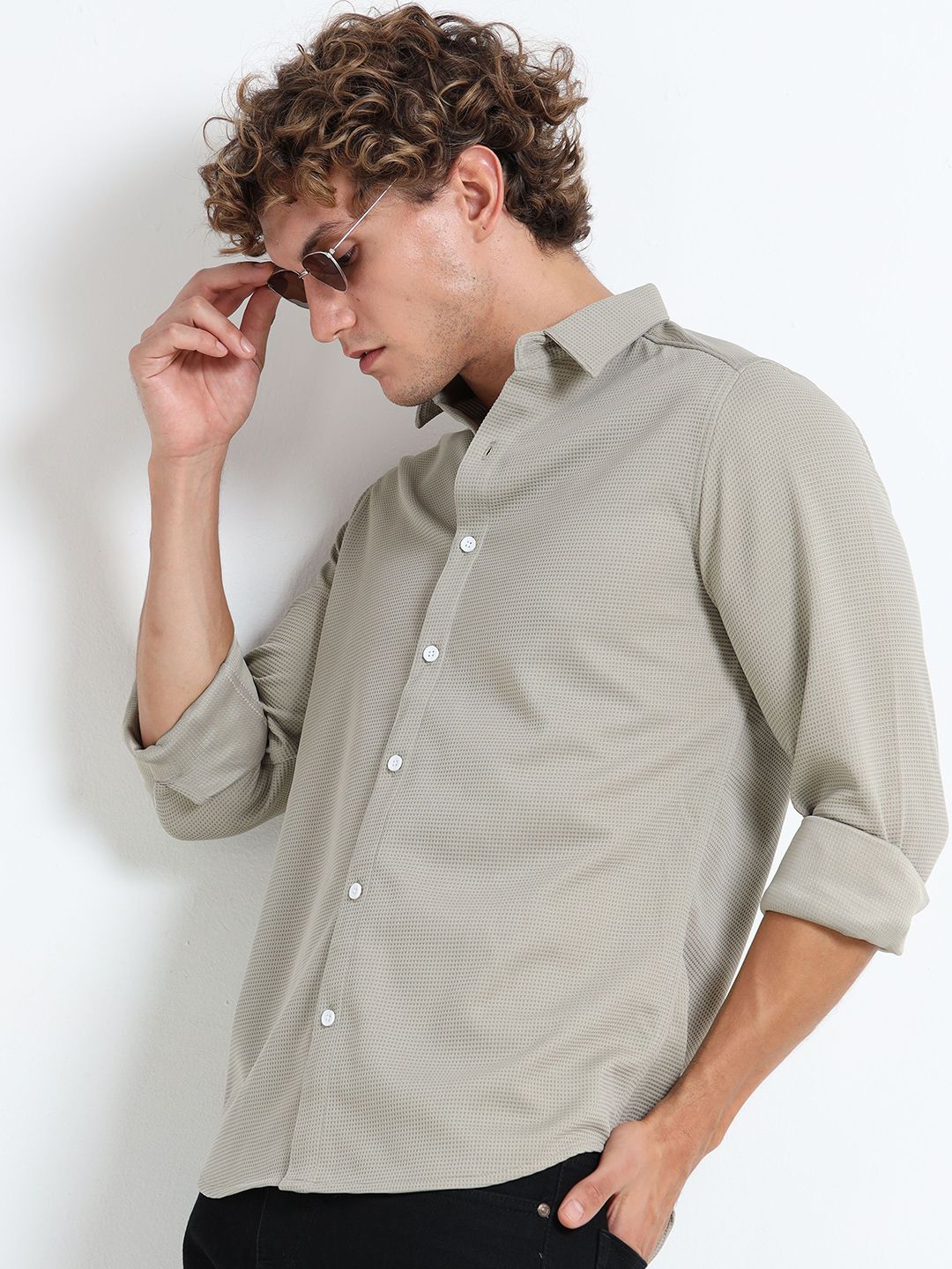 THE BEETEL HOUSE Men Textured Spread Collar Casual Shirt-picture-26