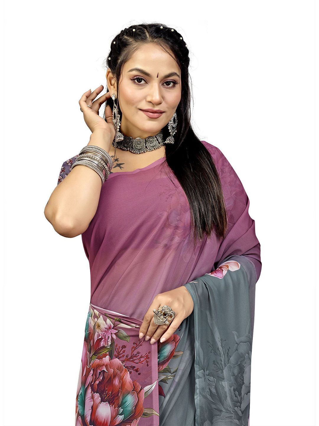 PARVOTSAV Floral Printed Daily Saree With Unstitched Blouse Piece-picture-10