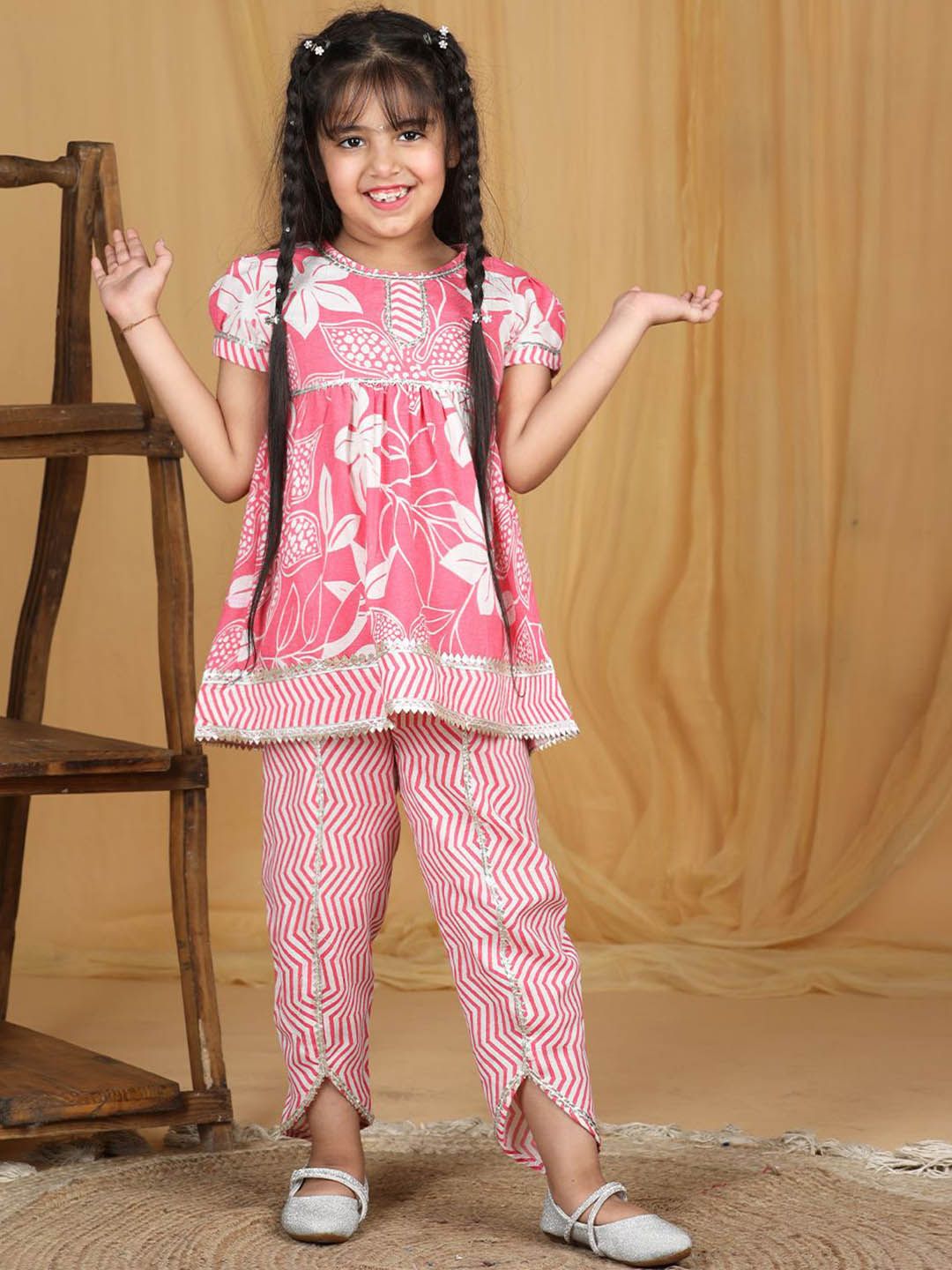 Cutiekins Girls Floral Printed Empire Gotta Patti Kurta with Dhoti Pants-picture-17