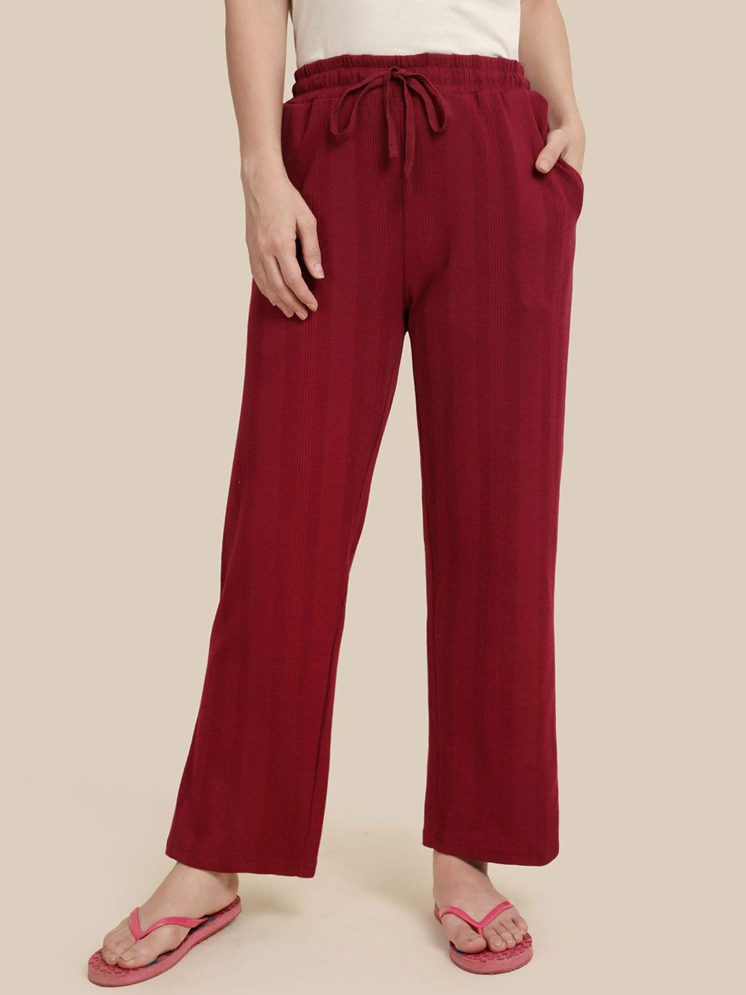 TWIN BIRDS Women Merlot Textured Cotton Night Pant-picture-42