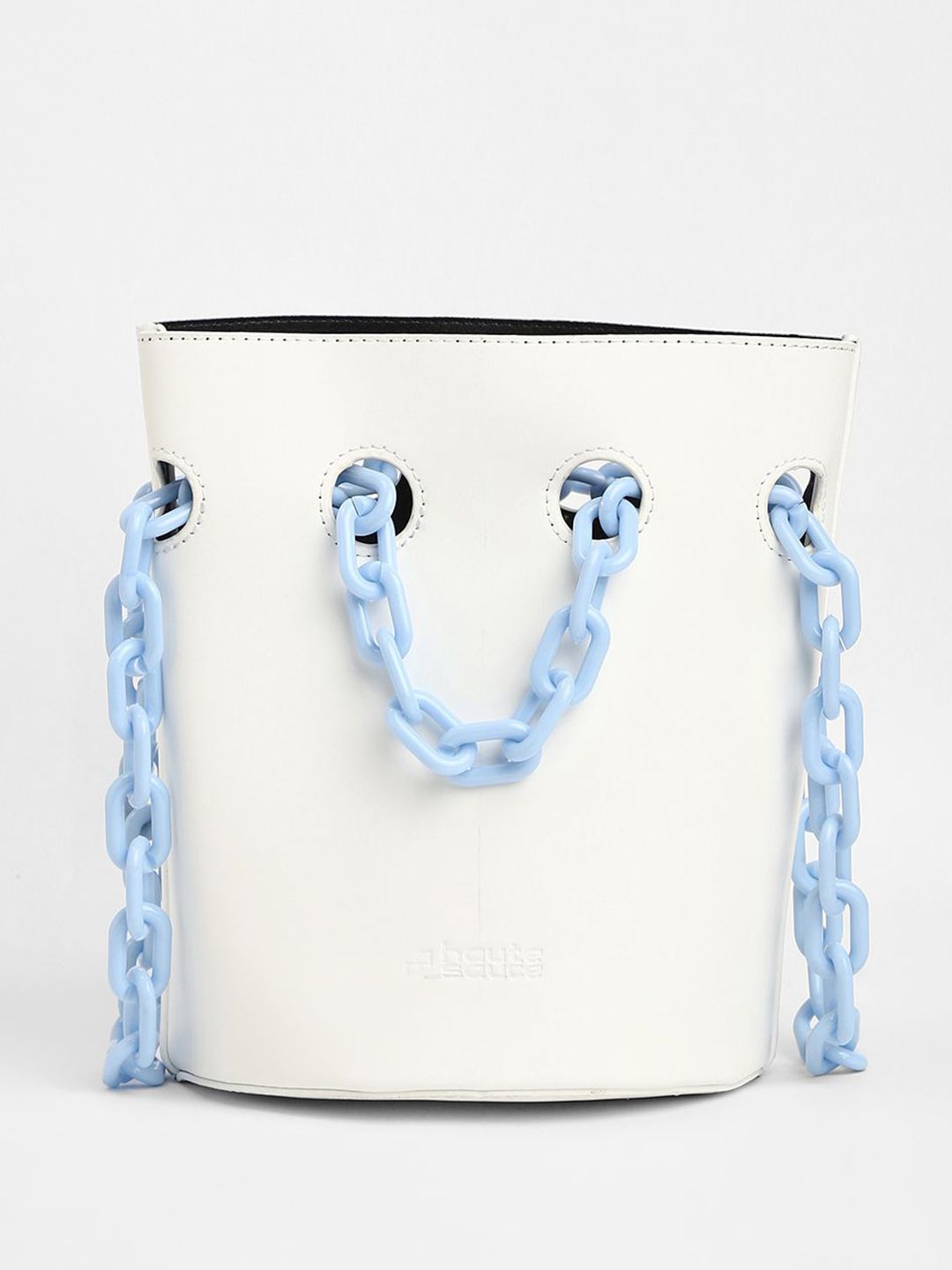 HAUTE SAUCE Women White Solid Bucket Leather Handheld Bag Chain