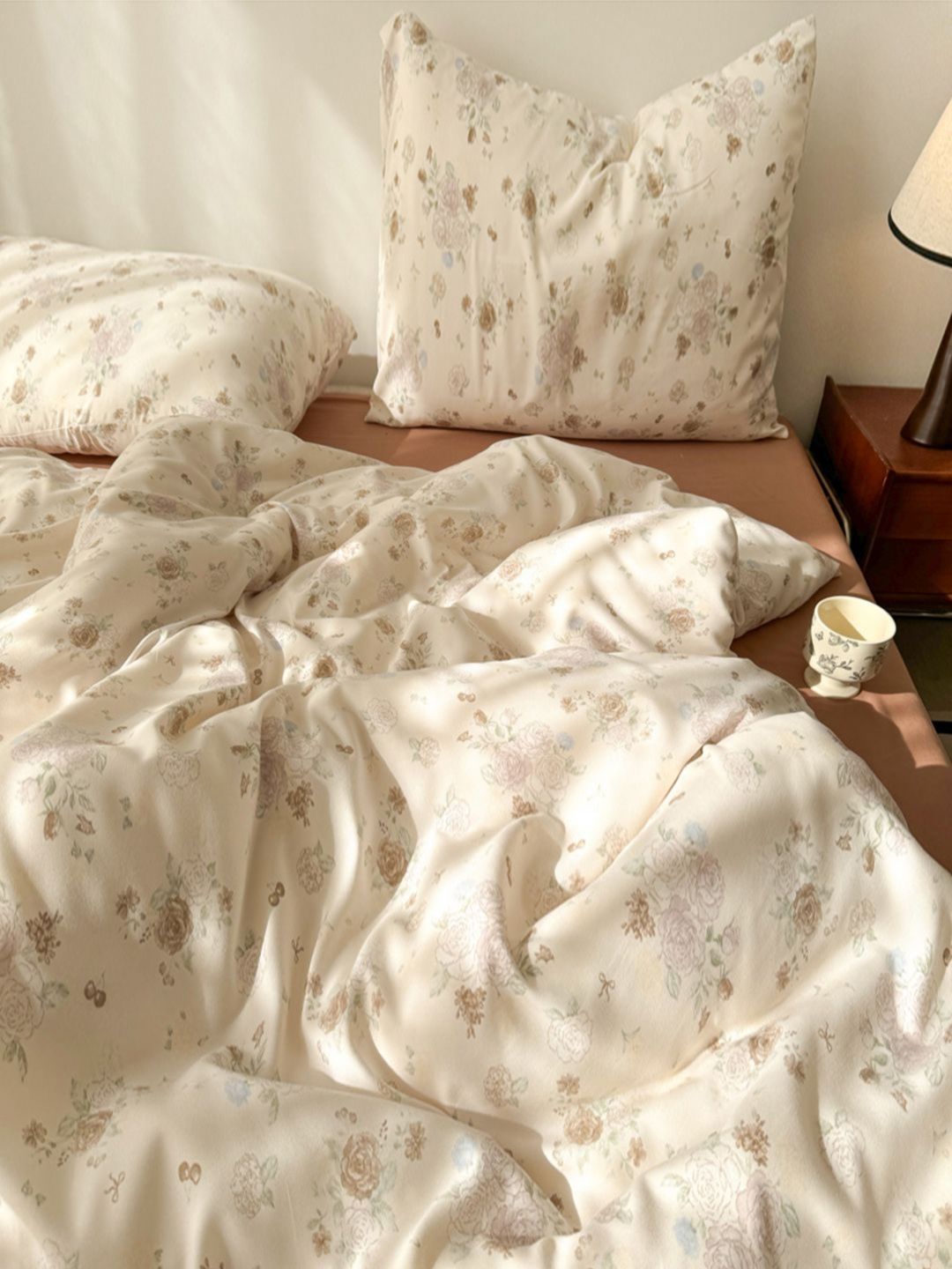 JC HOME White & Orange 4 Pieces Floral Double Extra Large Bedding Set-picture-40