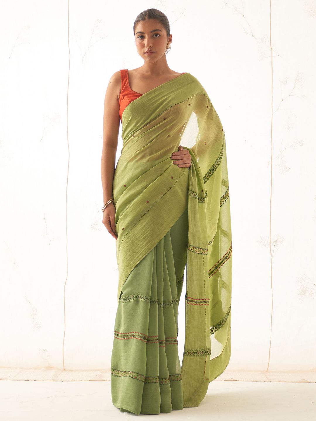 JANKI INDIA Floral Embroidered Silk Blend Saree-picture-57