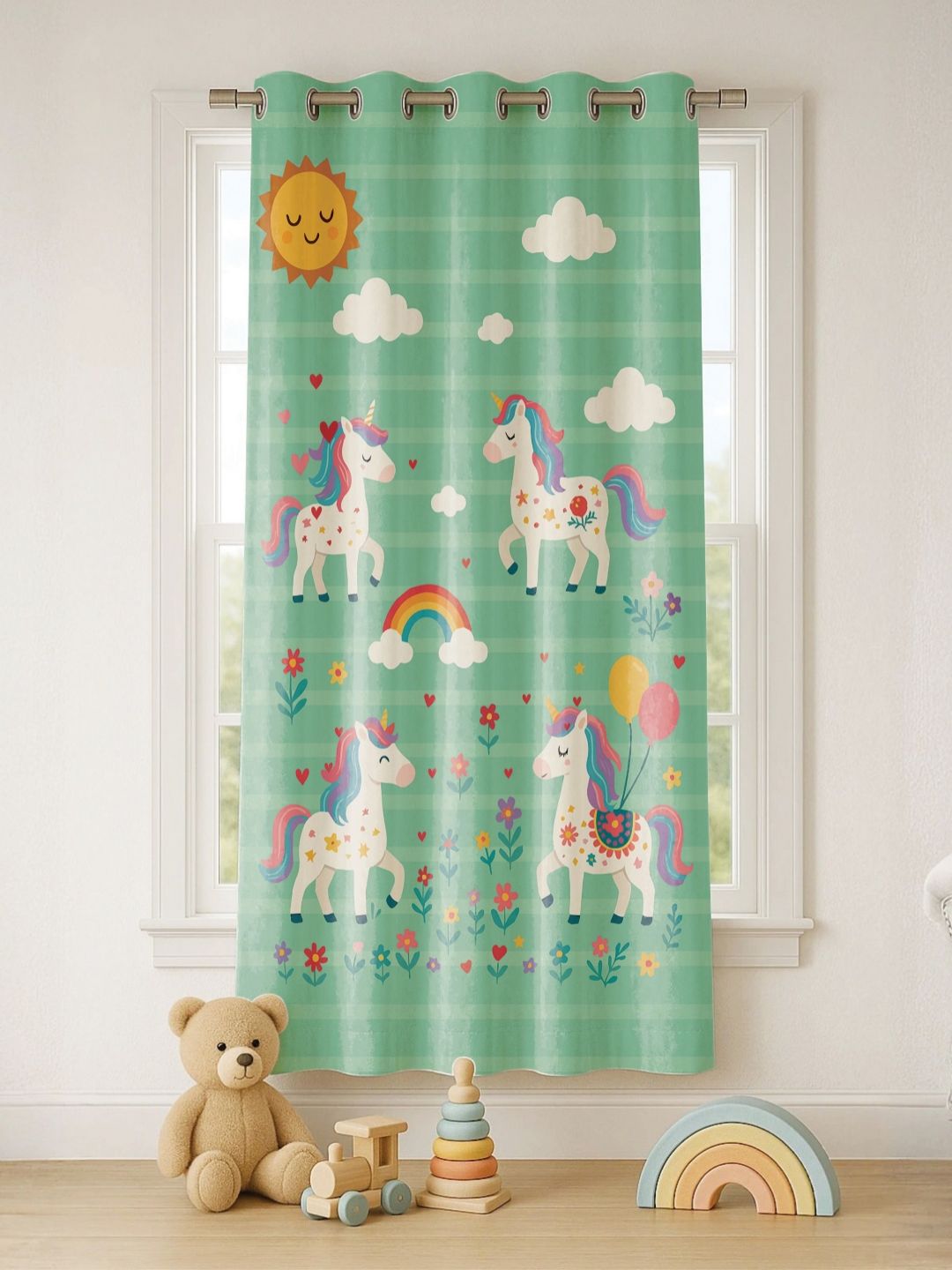 STITCHNEST Green & White Quirky Door Curtain-picture-41