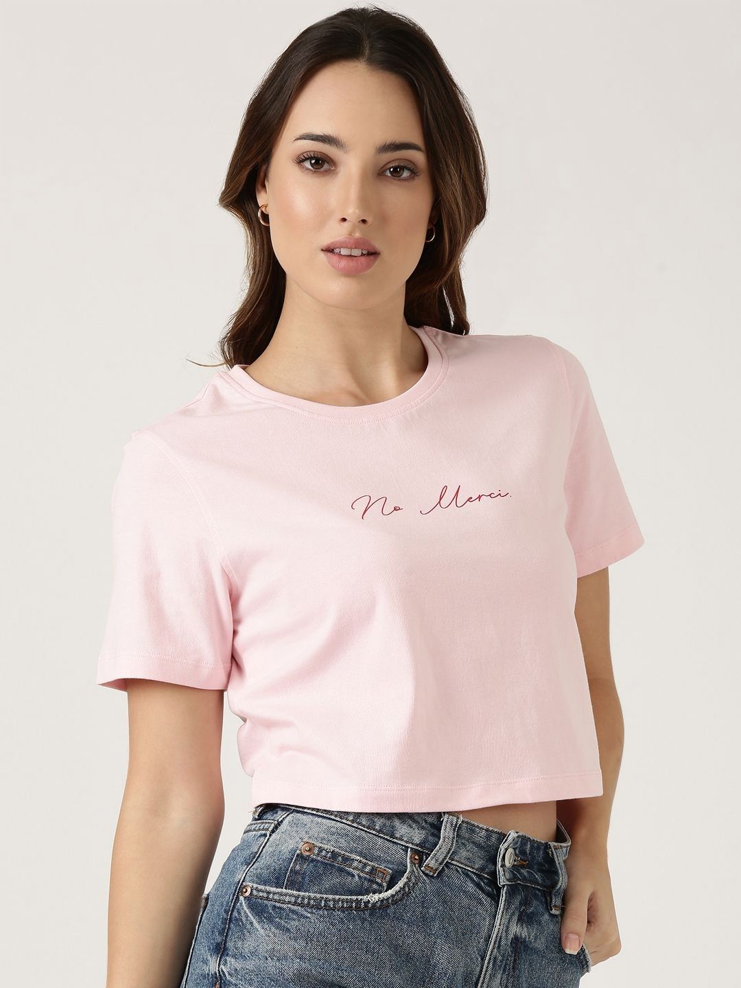 Jolene.club Women Typography Printed Round Neck Crop Boxy T-shirt-picture-14