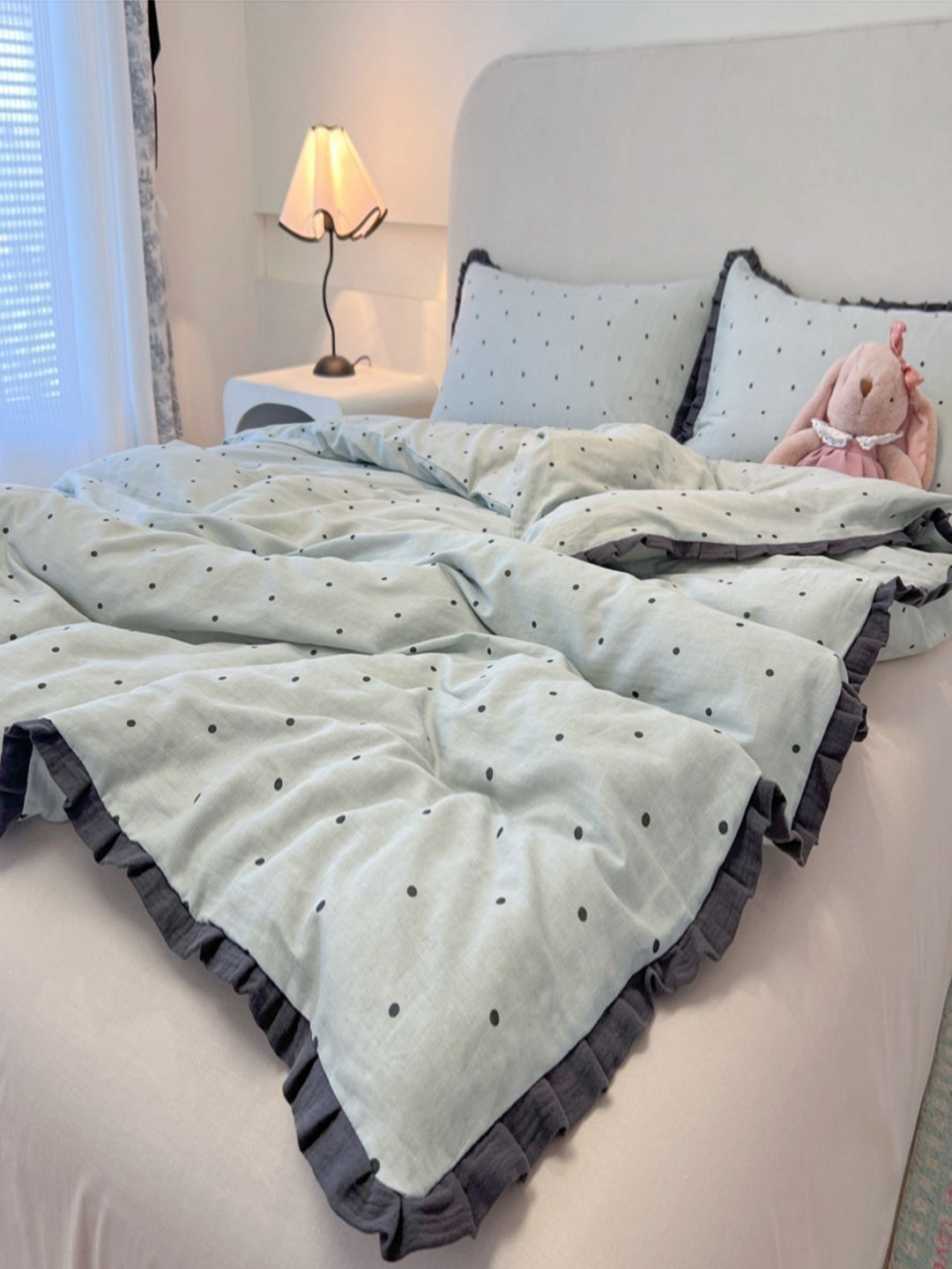 JC HOME Khaki & Blue Geometric Printed Double King Regular Bedding Set-image-2