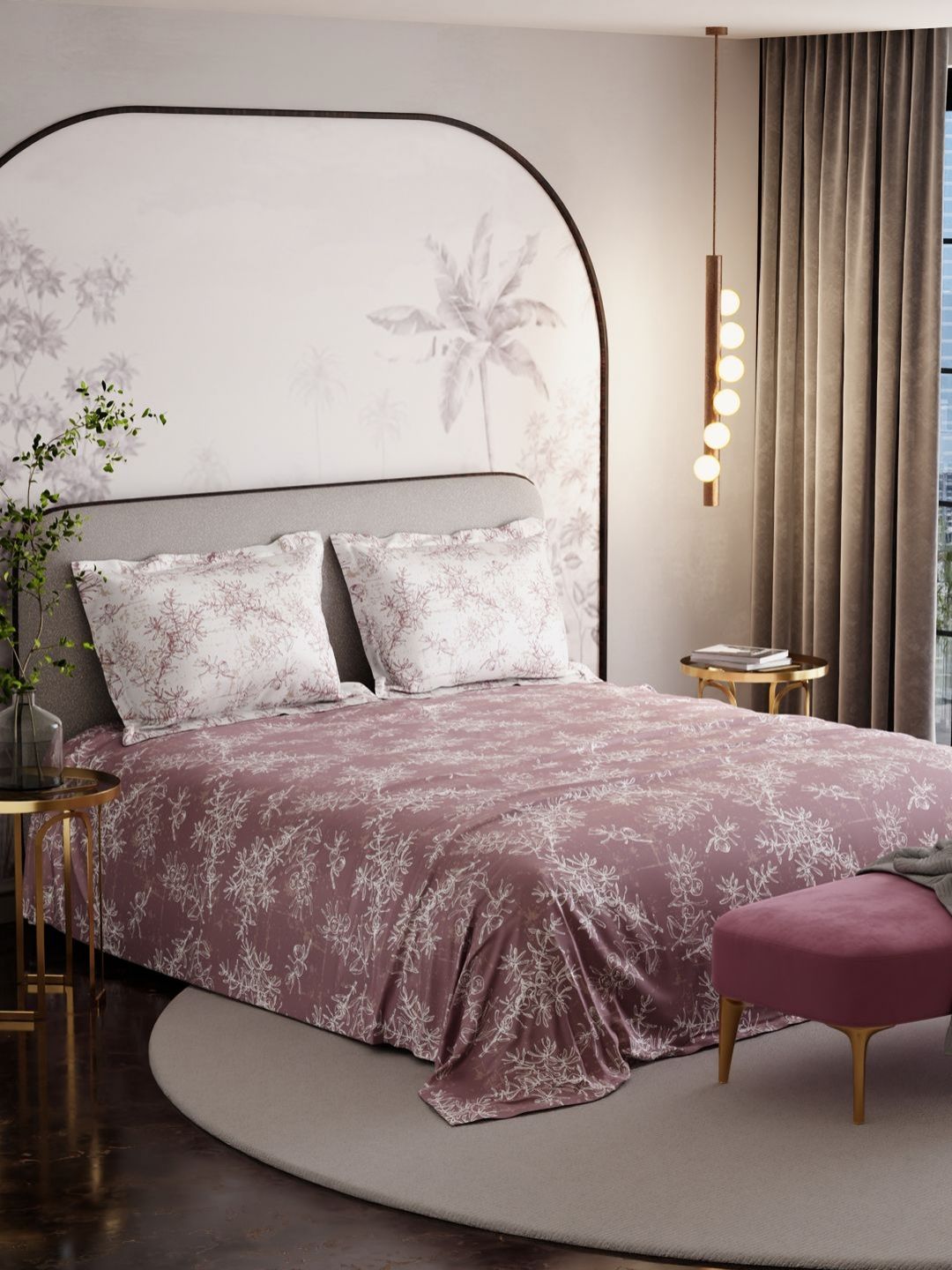 Stoa Paris French Bloom Coral Floral Printed 300 TC Cotton King Bedsheet Set 2.74m x 2.74m-image-38