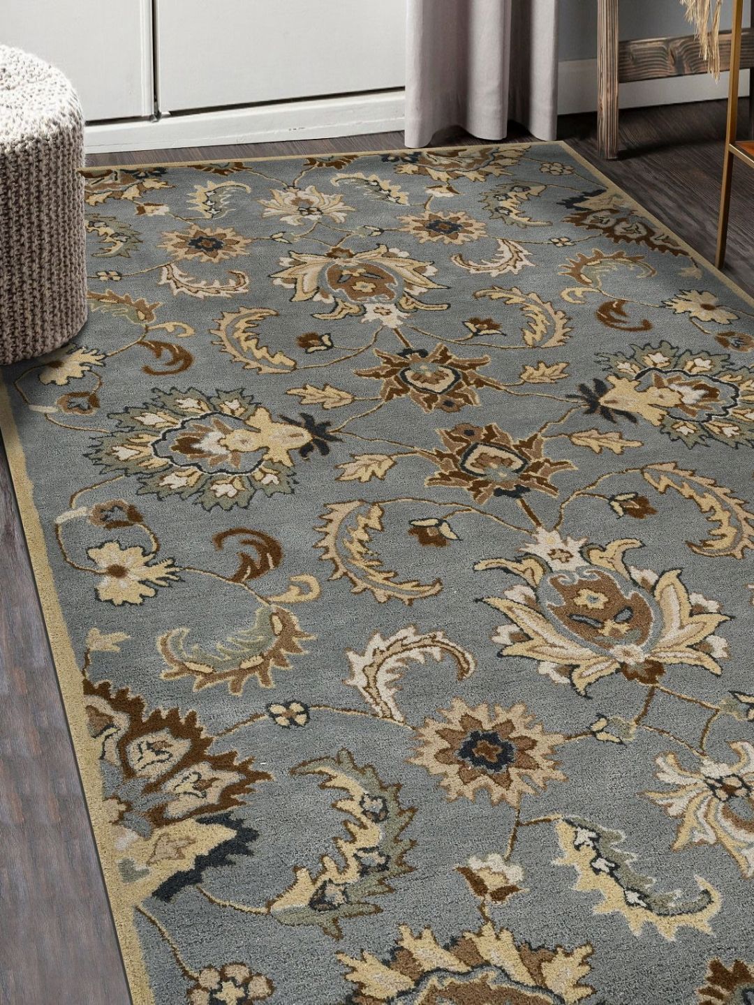saraswatii global Grey Floral Hand-Tufted Woollen Carpet-picture-44